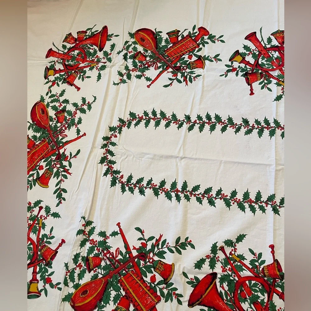 Fallani &‎ Cohn made in USA all cotton mid century heavy tablecloth-Christmas